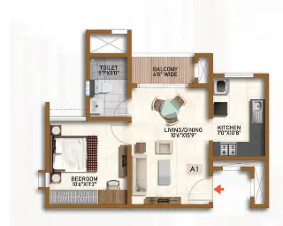 Prestige Green Gables 1 BHK Floor Plan