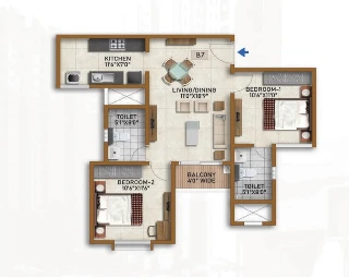 Prestige Green Gables 2 BHK Floor Plan