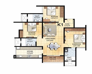 Prestige Green Gables 3 BHK Floor Plan